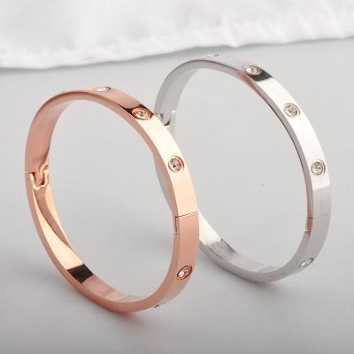 China Vintage Friendship Cuff Bracelets & Bangles CZ Stones Heart Pattern Stainless Steel Gold Color Bracelet for sale