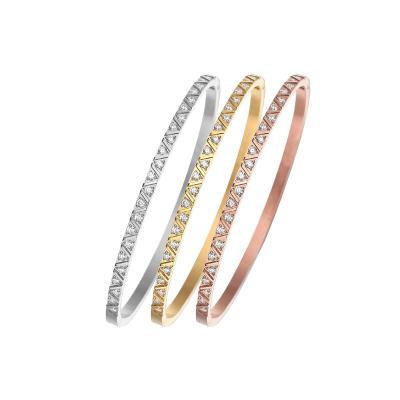 China Wholesale Vintage Fashion Gold Plated Crystal Stainless Steel Bracelet Women Luxury Diamond Bangle Bracelet for sale