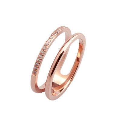 China CLASSIC Stainless Steel Double Ring Rings Rose Gold Fashion Finger Circle Zircon Ring For Women for sale