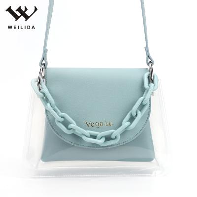 China Fashion Trend Eva Ladies Girls Pu Crossbody Transparent Sling Bags Shoulder Chain Women Handbag for sale