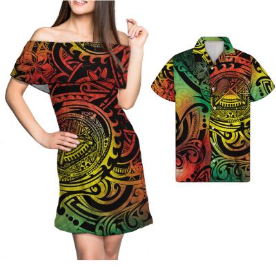 China 2021 Women's Plus Size Ladies New Samoan Pattern Printing Polynesian Style Customized Dresses And Mens Shirts New for sale