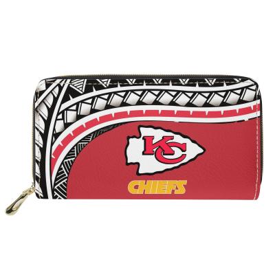 China Design Waterproof Luxury Quality PU Purse Fashion Zipper Wallet Leather Clutch For Women NFL Custom Made Team Logo Print Card Holder Case 1MOQ for sale