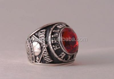 China Customized design youth cooperstown baseball ring with red stone for sale