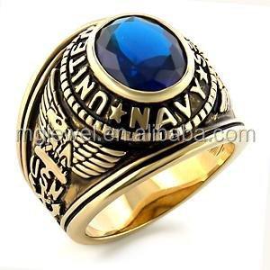 China Customized Design Custom Air Force Ring Stainless Steel Military Metal With Blue Stone for sale