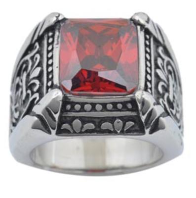 China Cheap Stainless Steel Red Stone Casting Silver Stainless Steel Ring Ring For Men/Women for sale