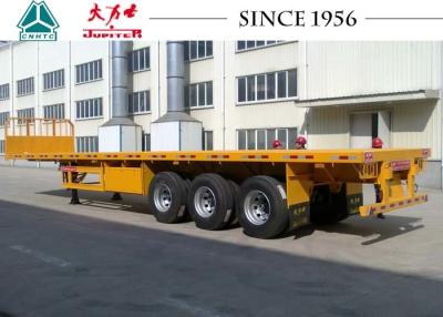 China 40 Tons 3 Axle Semi Flatbed Trailer , Flat Deck Trailer With Front Wall for sale