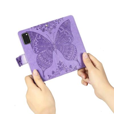 China Leather sling case wallet suitable for Samsung a21 pure color mobile phone case flip cover butterfly, Japanese and Korean color embossed anti-drop Samsung a01 p for sale