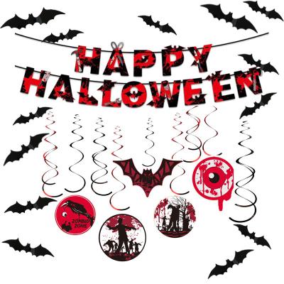 China Party Accessories Halloween Party Decoration Supplies Scarlet Letter Pulled Flag Raven Spiral Set Night Bat Banner Horror Decor Wholesale Custom for sale