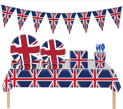 China CLASSIC United Kingdom Flag Paper Tableware Set Festive & Party Supplies Disposable Cup Plates Napkin Straws Banner Birthday Cutlery for sale