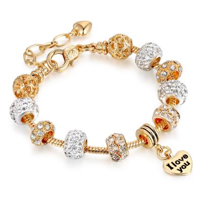 China Other Bracelets Women Jewelry 18k Gold Plated Crystal Rhinestone Star Love Heart Charm Bracelet for sale