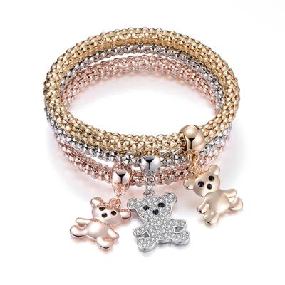 China Crystal Bear Charm Chain Bracelet Cute Lucky Girl Elastic Popcorn Bracelets Fashion Minimalist Lovely Bear Bracelet for sale