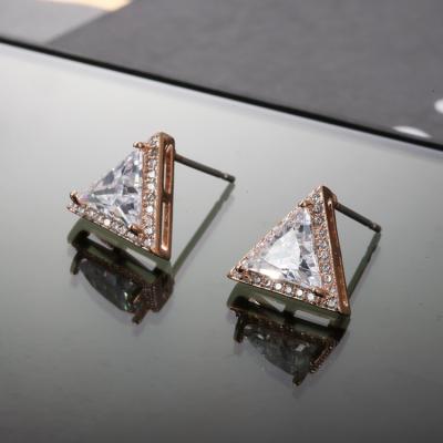 China Fashionable Exquisite Shiny Silver/Rose Gold Color Earring Jewelry 3A Zircon Triangle Stud Earrings For Women for sale