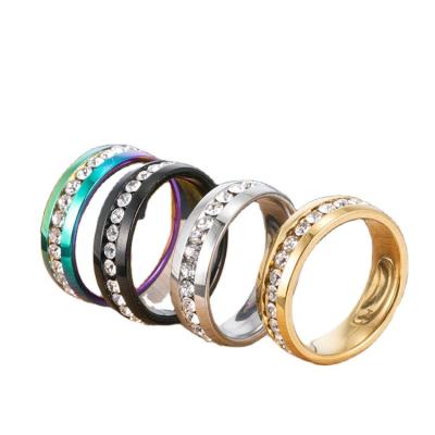 China 0.23 Inch Exquisite TRENDY Width Multi Colors Choose Shining Crystals Inlay Stainless Steel Finger Ring Couple Gift Rings for sale