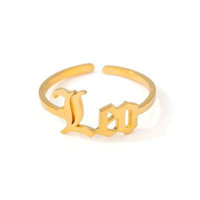 China FASHIONABLE Stainless Steel Jewelry 18k Gold Plated Ring Opening Old English 12 Finger Zodiac Ring for sale