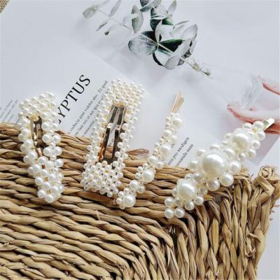 China Pretty Fashionable Bridal Hair Pins Korean Temperament Simulated Pearl Beads Hair Clips Sweet Barrettes Hair Jewelry For Girl for sale