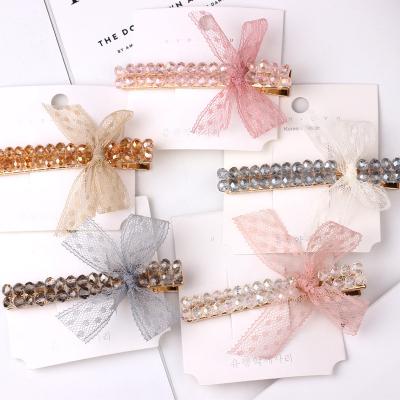 China 2019 Trendy Crystal Hairpin Barrette Hair Styling Accessories Lace Bow Hair Clip Rectangle Stick For Women for sale