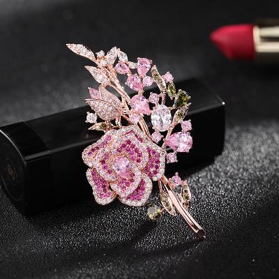 China Jewelry Decoration Wholesale Luxury Designer Brooches Pins Brooches Women Gold Plated Multi Color Cubic Zircon Pin Brooches Flower for sale