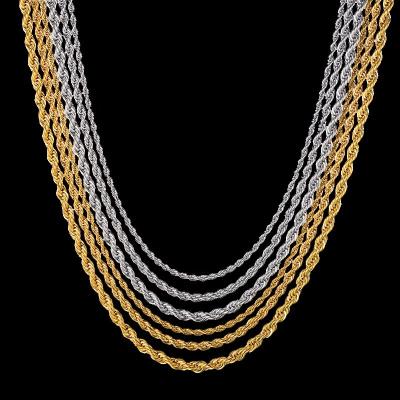 China Wholesale CLASSIC 3MM 4MM 5MM 6MM 18K Gold Plated Stainless Steel Twist Chain Necklace Chunky Silver Rope Chain For Men Women for sale