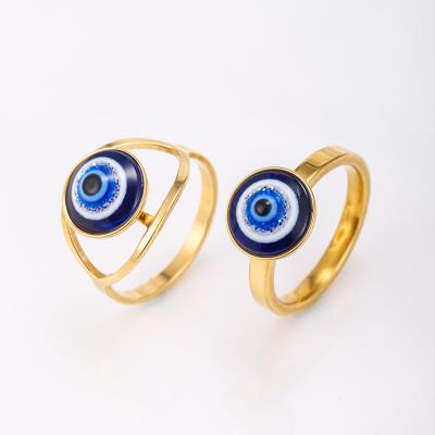 China CLASSIC Stainless Steel Evil Eye Jewelry 18k Gold Plated Blue Evil Eye Ring for sale