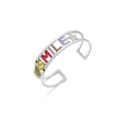 China Hiphop Colored Diamonds Hollow Letters Love Opening Bracelet Cuff Charm Charm Ornament Monaco Stylish Bracelets For Women for sale