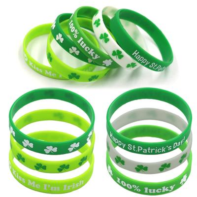 China Wholesale Fashion Silicone Wristband Custom Printed Green Clover Silicone Wristband TRENDY for sale