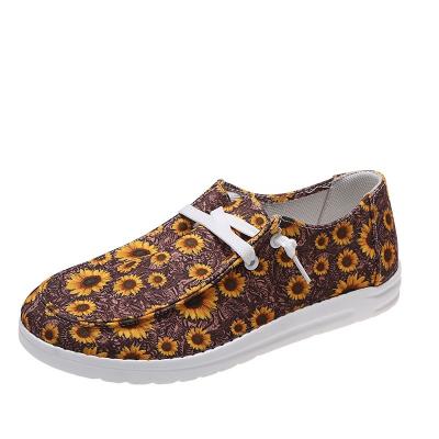 China New Hot Sale Fashion Women Casual Round Toe Lace-Up Printed Single Lightweight Canvas Shoes for sale