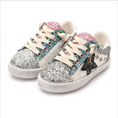 China Double Layer Cushion Round Lace Up Foam Padded Sock With Stars Fashion Low Top Shoes Kids Star Glitter Sneakers for sale