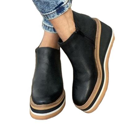 China LadiesSide Deodorization Deodorization Zipper Wedge Short Ankle Boots Women's Solid Color Outdoor Closed Toe Shoes for sale