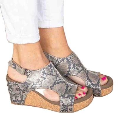 China Wholesale hot women snakeskin and leopard fashion style ladies platform shoes wedge heel sandals for sale