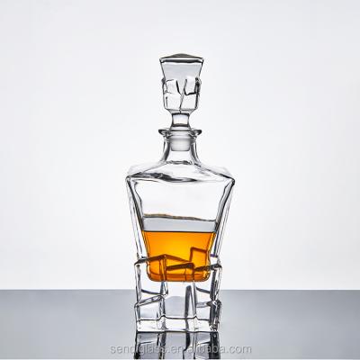 China 24oz/750ml Viable Whiskey Decanter Crystal Iceberg Pattern Bottom Square Decanter/Vodka/Bourbon Lead Free Whiskey for sale