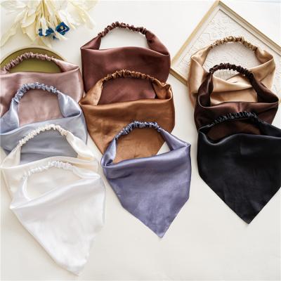 China DecorateÂ   Simple Plain Women's Satin Headscarf Elastic Headband Triangle Wrap Hair Accessories for sale