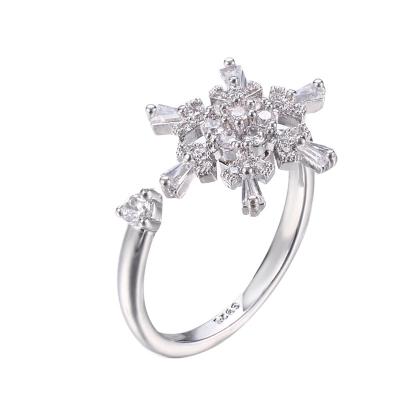 China Personality Snowflake Zircon Ring Romantic Hot Selling Feminine Soft Rotating Adjustable Ring for sale