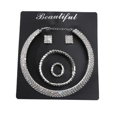 China New Design Environmental Friendly Women Jewelry Ring Necklace Customized Chain Jewelry Luxury Rhinestone Necklace Set for sale