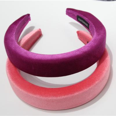 China Girls Hair Accessories Wholesale 2021 New Design Women Hair Accessories Velvet Wide Padded Headband Solid Colors for sale