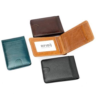 China Custom Minimalist Slim RFID RFID Blocking Carteras de hombre Genuine Leather Card Holder Bifold Wallet For Men for sale