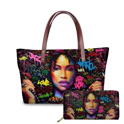 China Wholesale Fashion Handbags Purse Sets Art African Girls Printing Bag Black Ladies Beach Totes For Females Shoulder Bag for sale