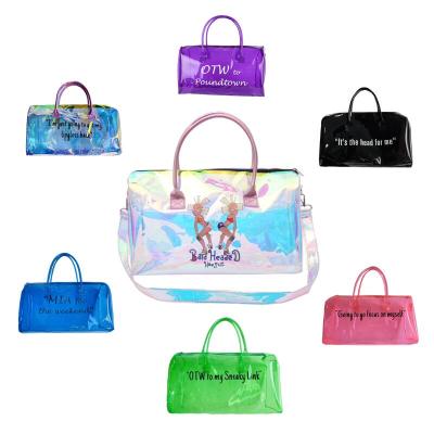 China Custom fashion logo baldhead hoe shit overnight bags spinnanight clear pvc duffel bag for sale