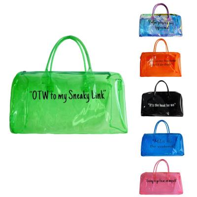 China Fashion Custom Phrase Duffel Bag PVC Holographic Overnight Duffel Bags For Women for sale