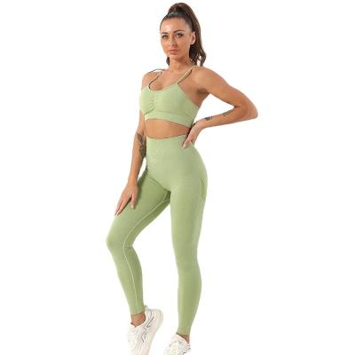 China New European and American Hot Selling Deamless Breathable Knitted Hip Yoga Suit Sports Fitness Suit Vest Women Suit for sale