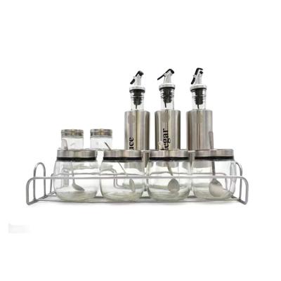 China 75ml 235ml 300ml Kitchen Viable Glass 9 Jars Spice Rack Set Condiment Container Set With Lid for sale