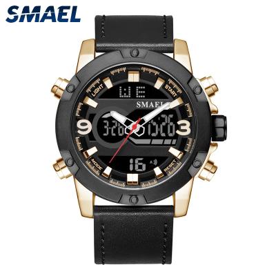 China Double Display Water Resistant Alarm SMAEL Alloy Wristwatch Leather Quartz Watch 1320 for sale