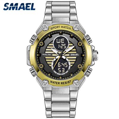 China New Alarm SMAEL Men Sport Quartz Watch Steel Strap Digital Watch 1372 Water Resistant for sale