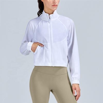 China Breathable Womens Full Zip Sports Running Jacket Lightweight Slim Fit Long Sleeve Pockets Workout Track Jackets for sale