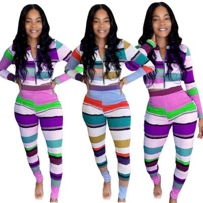 China Autumn and winter new style breathable personalized printing mine stripe leisure sports set two-piece pants set women for sale