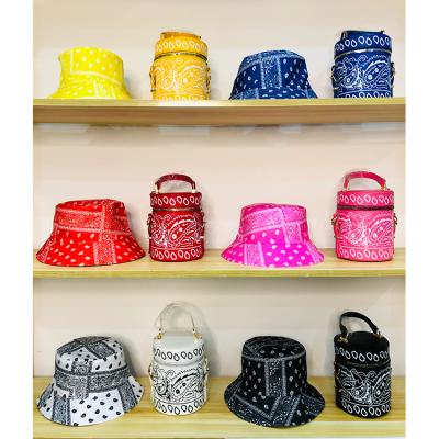 China Everyday life ; Shopping 2021 New Designer Bucket Hats and Bandana Purses Sets Ladies Handbags Women Matching Hats and Purses Handbags Set for sale