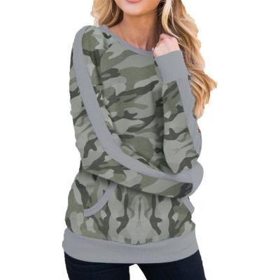 China Leopard Print Breathable Raglan Sleeve Camouflage Long Sleeve Top Pullover Round Neck T-shirt Women Clothing for sale