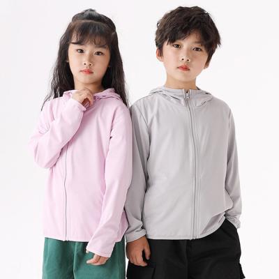 China New Summer Ice Silk Long Sleeve Children's Sunscreen Clothing for Boys and Girls Outdoor UV Sunscreen Hooded Sunscreen Clothing Coat for sale