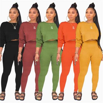 China Best Selling Autumn Color 9S02937 Fashion Round Neck Multi Casual Sports Woman Anti-Static Two Piece Set for sale