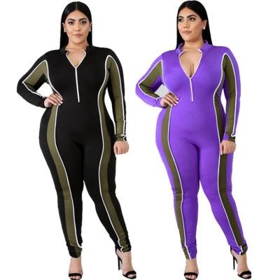 China 2020 Fashion DA0801010 wholesale long sleeve zipper front anti-static plus size woman bodycon one piece jumpsuit for sale