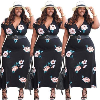 China Pattern DA0803006 Anti-static Fashionable Floral Print Loose Casual Mature Women Plus Size Dress for sale